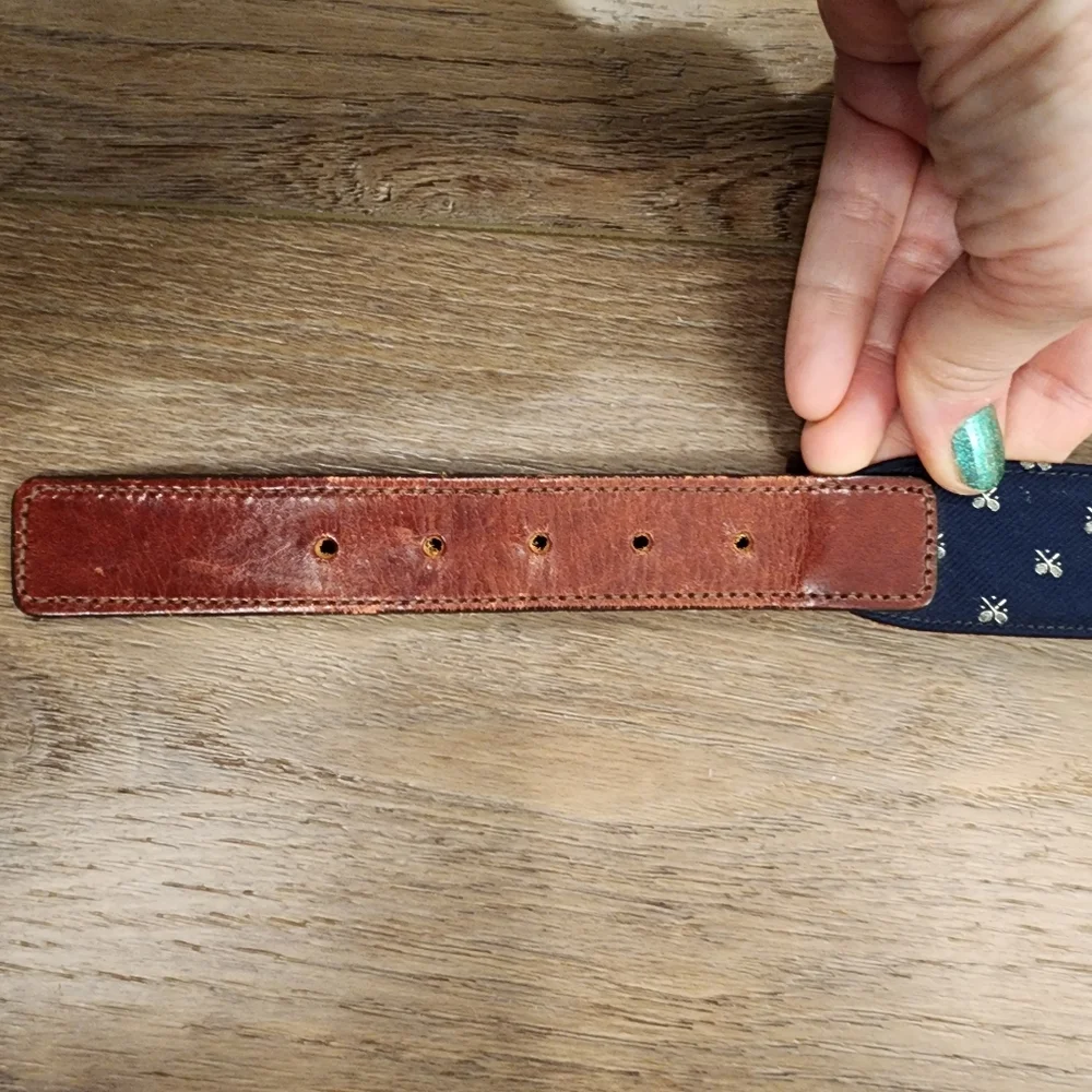 Vintage Trafalgar Belt Tennis Rackets Preppy Navy & Leather Men's size 36
